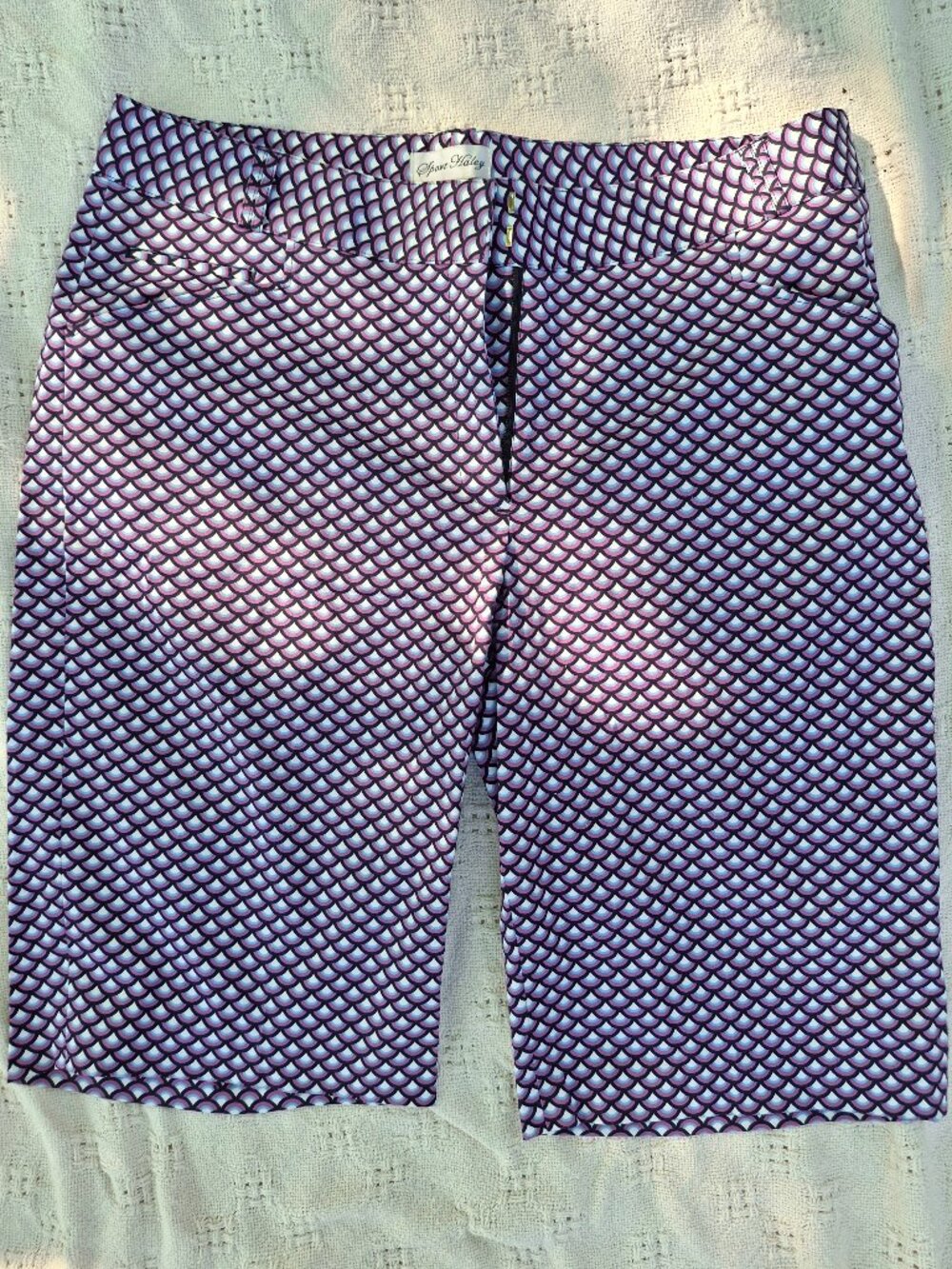 Sport Haley Shorts Women 16 Purple Geometric Mid Rise Bermuda Pockets Cotton